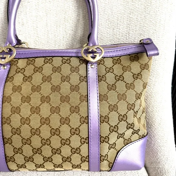 Authentic Gucci tote bag brown monogram canvas purple leather - Picture 6 of 16